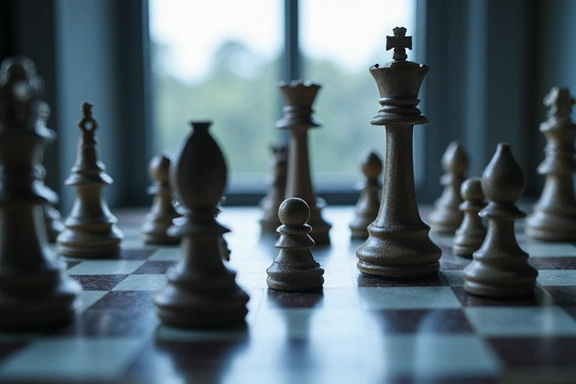 A chessboard with economic symbols, representing strategic economic planning.