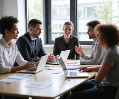 A diverse group of professionals collaborating around a table, symbolizing improved teamwork.
