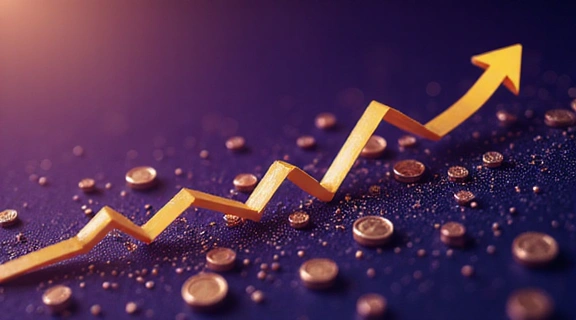 A stylized stock market chart with upward trends and investment symbols.