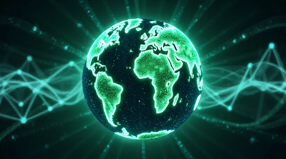 A globe with interconnected lines, representing global economic networks and macroeconomics.