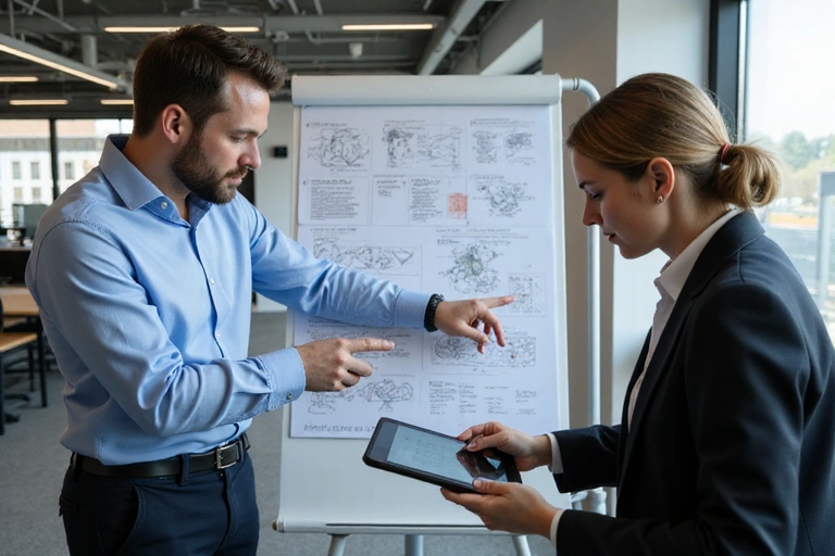 A professional receiving mentorship and guidance, symbolizing effective knowledge transfer and skill development.