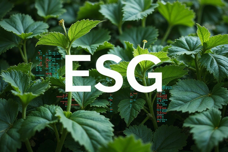 ESG concept with leaves and financial charts